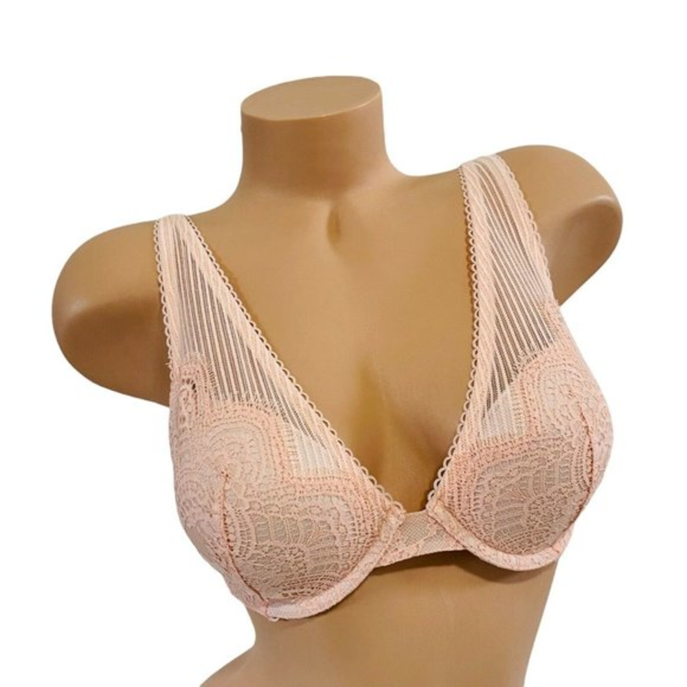 VICTORIA'S SECRET 32D Dream Angels Push-Up Bra Allover Lace Light Peach NEW